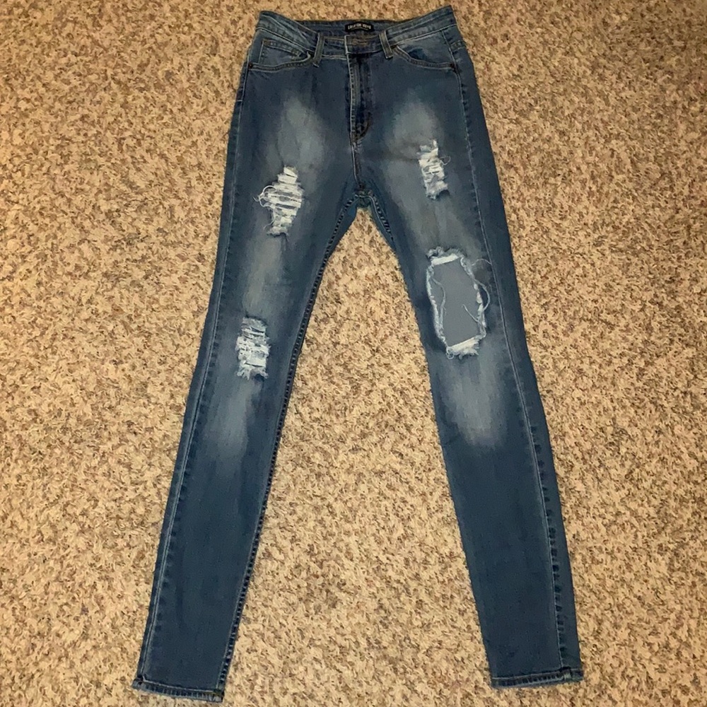High waisted distressed skinny jeans